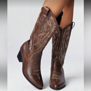 Brown Western Embroidered Boots
